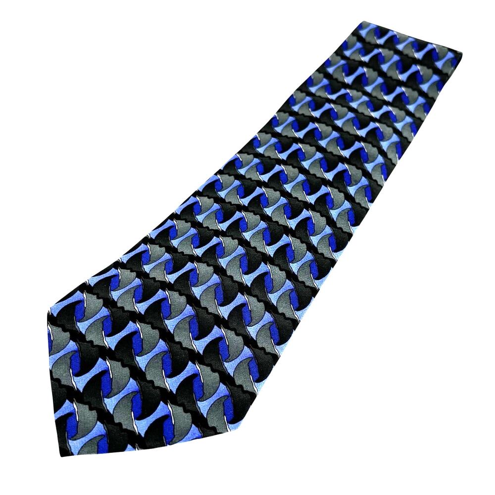 Vintage The Nature Conservancy Cockatoo blue black & gray imported silk necktie